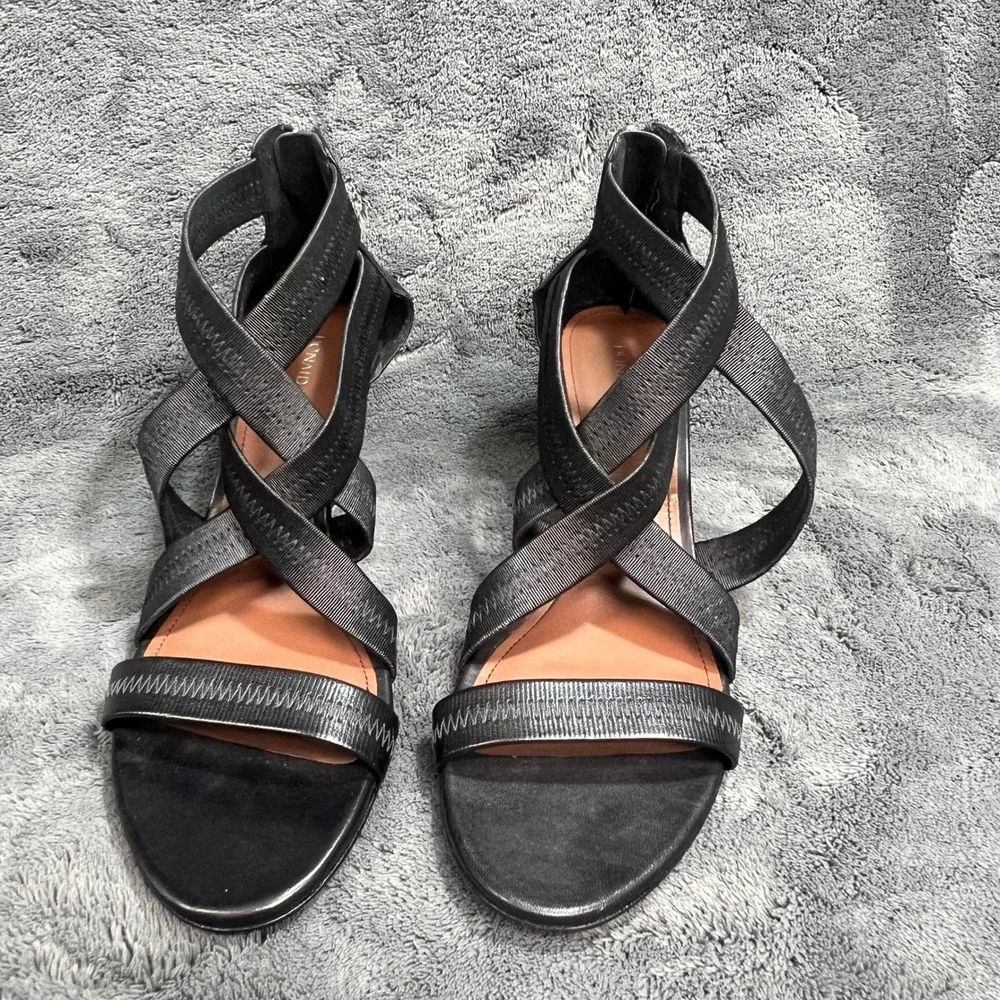 Donald J Pliner Black Leather Strappy Wedge Sandal Heel 8.5N Womens Designer